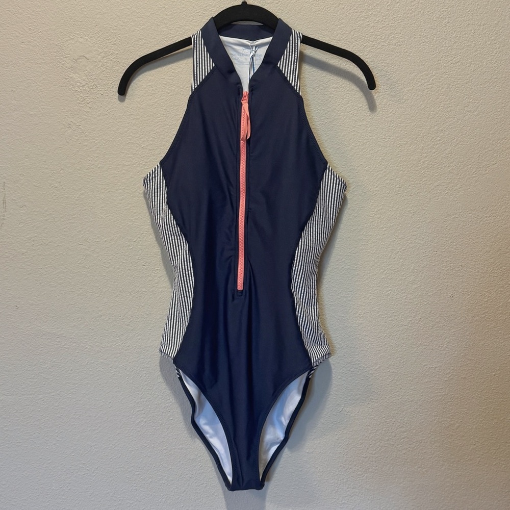 Southern Tide Navy One-Piece with Coral Zipper NWT Size S